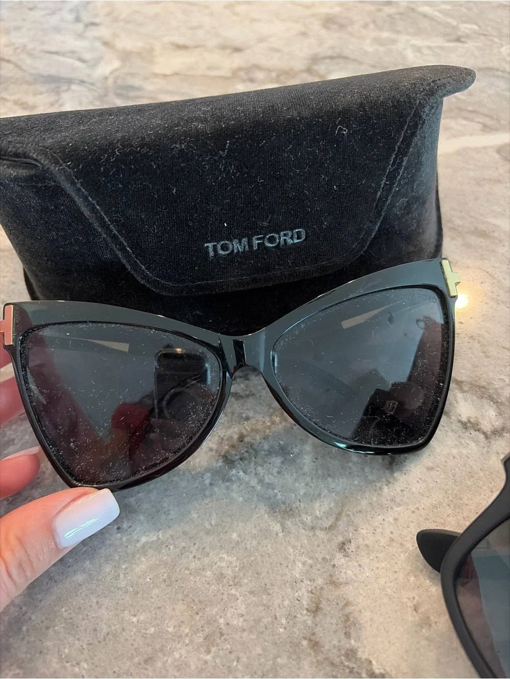 Tom Ford Black Gloss Cat-Eye Sunglasses with Gold Accent